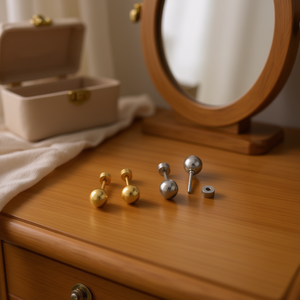 Orecchini a Sfera in Acciaio Inossidabile Placcati Oro, Gioielli Unisex Classici e alla Moda 47057 - Product Image 2