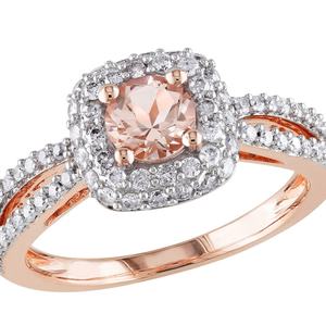 Anillo de Boda de Plata de Ley 925 Chapado en Oro Rosa con Forma de Pera y Halo de Circonita Cúbica y Morganita - Product Image 5