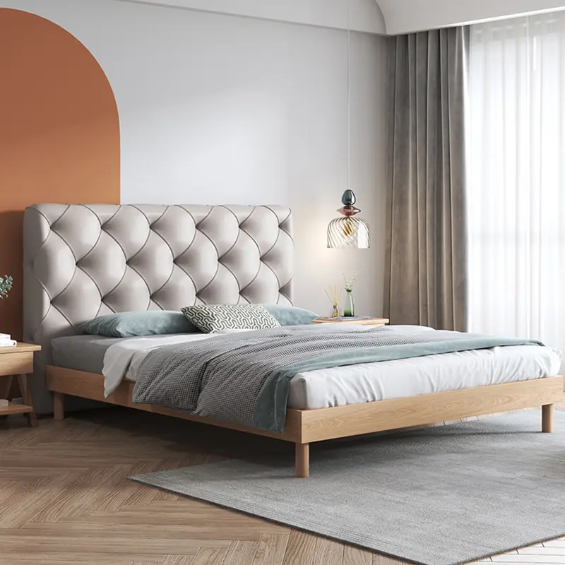 Set di mobili per camera da letto standard in legno massello popolare set di mobili in rovere rosso letto king size di lusso in legno letto moderno per adulti