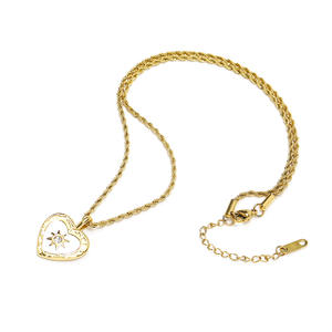ข้ามพรมแดนอินสตาแกรมเฉพาะย้อนยุคหยดน้ํามันรูปหัวใจโซ่บิดสร้อยคอเหล็กไทเทเนียมหญิงสแตนเลสแทรกเพทายรัก - Product Image 3