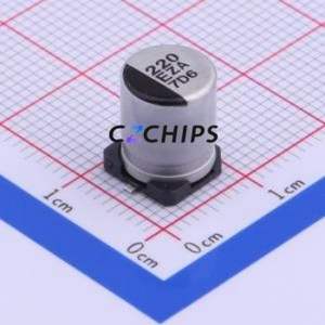 Condensateur électrolytique hybride solide-liquide en aluminium SMD EEHZA1E221P, D8xL10.2mm 220uF 20% 25V 345mA-100Hz - Product Image 1