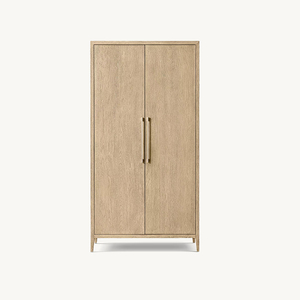 Armoire de rangement haute élégante et moderne en chêne cerisé gris brun à 2 portes avec poignées métalliques foncées pour salon et chambre à coucher, personnalisable OEM - Product Image 5