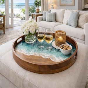 Vassoio da portata in legno con manici, vassoio per <span class=keywords><strong>cibo</strong></span> e colazione con tavolino, vassoio in resina a onda marina, logo personalizzato per nightclub - Product Image 2