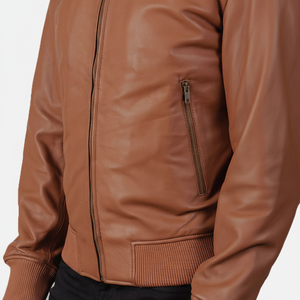 Blouson bombardier en cuir marron personnalisable de haute qualité à col montant vêtements d'hiver professionnels décontractés pour hommes vente en gros - Product Image 1