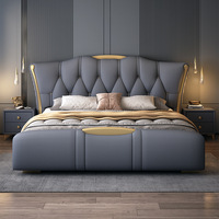 Neues Italienisches Minimalistisches Multifunktionales Gepolstertes Bett mit Stauraum Echtes Leder Massivholzrahmen 1,8m Doppelbett