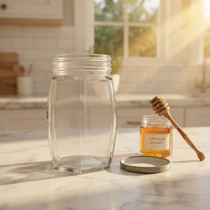 Customized 380ml 730ml Large Belly Hexagonal sealed Transparent Glass Jar with Metal Lid for Honey Jam Storage - Product Image 4