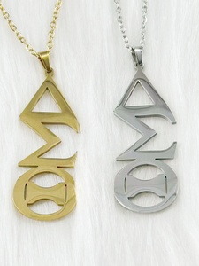 Brand New Trendy Minimalist Accent Delta Sigma Theta Letter Design Stainless Steel Greek DST <strong>Charm</strong> <strong>Silver</strong> Plated Necklace - Product Image 4