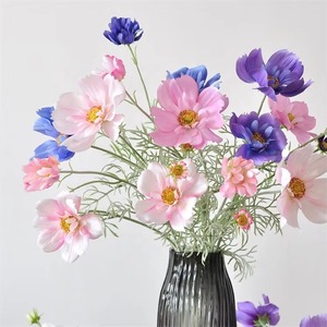 Venta al por mayor de tela de seda para decoración del hogar de la boda Galsang flores artificiales rosa púrpura flocado <span class=keywords><strong>Cosmos</strong></span> <span class=keywords><strong>Bipinnatus</strong></span> para arreglo floral - Product Image 3
