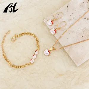 Fashion Y2k Kawaii KT Cat Girls Kids Toddlers Alloy Necklace Earrings Bracelet Jewelry Set