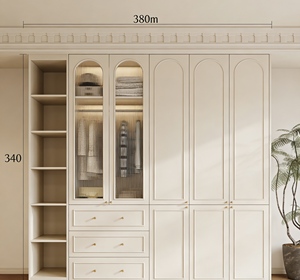 Armoire de chambre à coucher française de luxe BALOM personnalisée 2026 avec porte en verre nervuré cintré et étagère de présentation de sacs éclairée par LED - Product Image 6