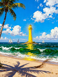 Modern Seascape <strong>Lighthouse</strong> Beach Landscape Canvas Print <strong>Painting</strong> with Digital Printing Eco-Friendly Wall Art for Living Room - Product Image 3