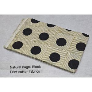 Tissu en coton naturel imprimé au bloc Bagru, pois noirs, rayures beiges, textile tissé, largeur 43/44 pouces - Product Image 5