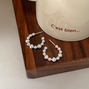 S925 Sterling <b>Silver</b> Ball <b>Stud</b> Earrings C Shape Simple Luxury Everyday Wear - Product Image 1