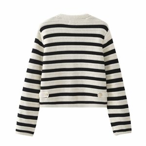 All'ingrosso 2024 autunno Vintage <span class=keywords><strong>Cardigan</strong></span> lavorato a maglia a righe bianche e nere maglione da donna stile <span class=keywords><strong>corto</strong></span> - Product Image 2