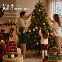 Décoration de maison de vacances : Lot de 12 boules de Noël floquées en velours doux (6-8 cm) pour suspendre à l'arbre, en boîte, vente en gros