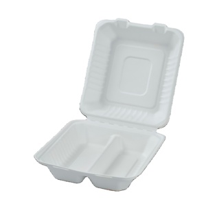 9'' 3-Compartment Disposable Biodegradable Pulp Box Bagasse Food Container Clamshell