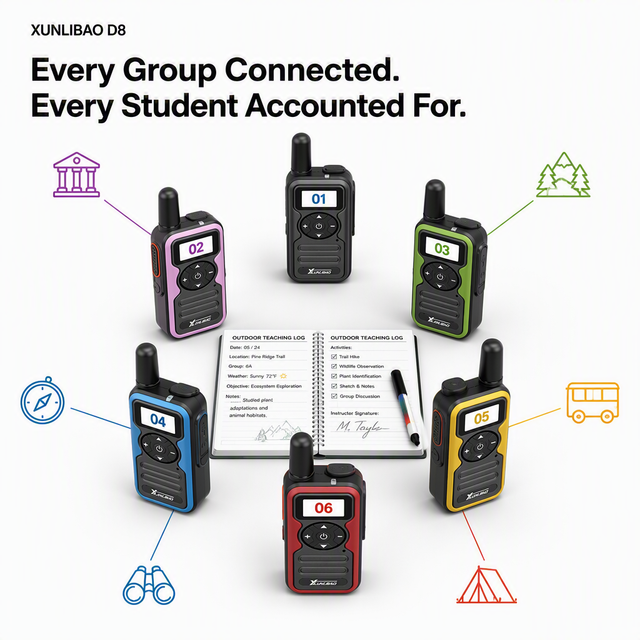 XUNLIBAO Mini Small Portable Two Way Radio PoC D8 Walkie Talkie 6 Colors Group Call for School Field Trip Outdoor Education