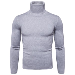 Nouveau printemps automne hommes mode tricot <span class=keywords><strong>tour</strong></span> <span class=keywords><strong>de</strong></span> <span class=keywords><strong>cou</strong></span> col haut <span class=keywords><strong>à</strong></span> manches longues couleur unie mince décontracté hauts Blouse tricots pull - Product Image 2