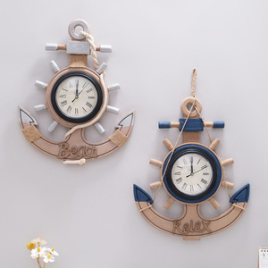 Mediterranean Style Anchor <b>Wall</b> <b>Clock</b> Wooden Ship Wheel <b>Silent</b> Battery Powered Living Room Home Decor - Product Image 2
