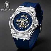RAKSA DUKE Reloj Automático para Hombre, Esqueleto Transparente, Correa de Silicona, Resistente al Agua 3ATM