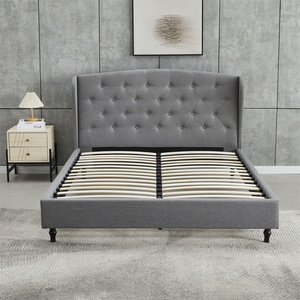 Ensemble de literie en tissu pour chambre <span class=keywords><strong>à</strong></span> coucher, cadre de lit en bois <span class=keywords><strong>à</strong></span> <span class=keywords><strong>lattes</strong></span>, base de lit rembourrée - Product Image 3