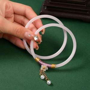 Vintage Imitation Jade Glaze Bangle 2pcs/set Simple Retro Chinese Flower Charm <b>Cuff</b> <b>Bracelet</b> Chalcedony Ice <b>Bracelet</b> for Women - Product Image 2