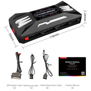 COOLMOONマルチインターフェースコンピューターゲーミングアクセサリーPA2ホワイトワイヤレスコントローラー5V3PIN * 10 PWM4PIN * 8ミュージックARGBコントローラーハブ - Product Image 3