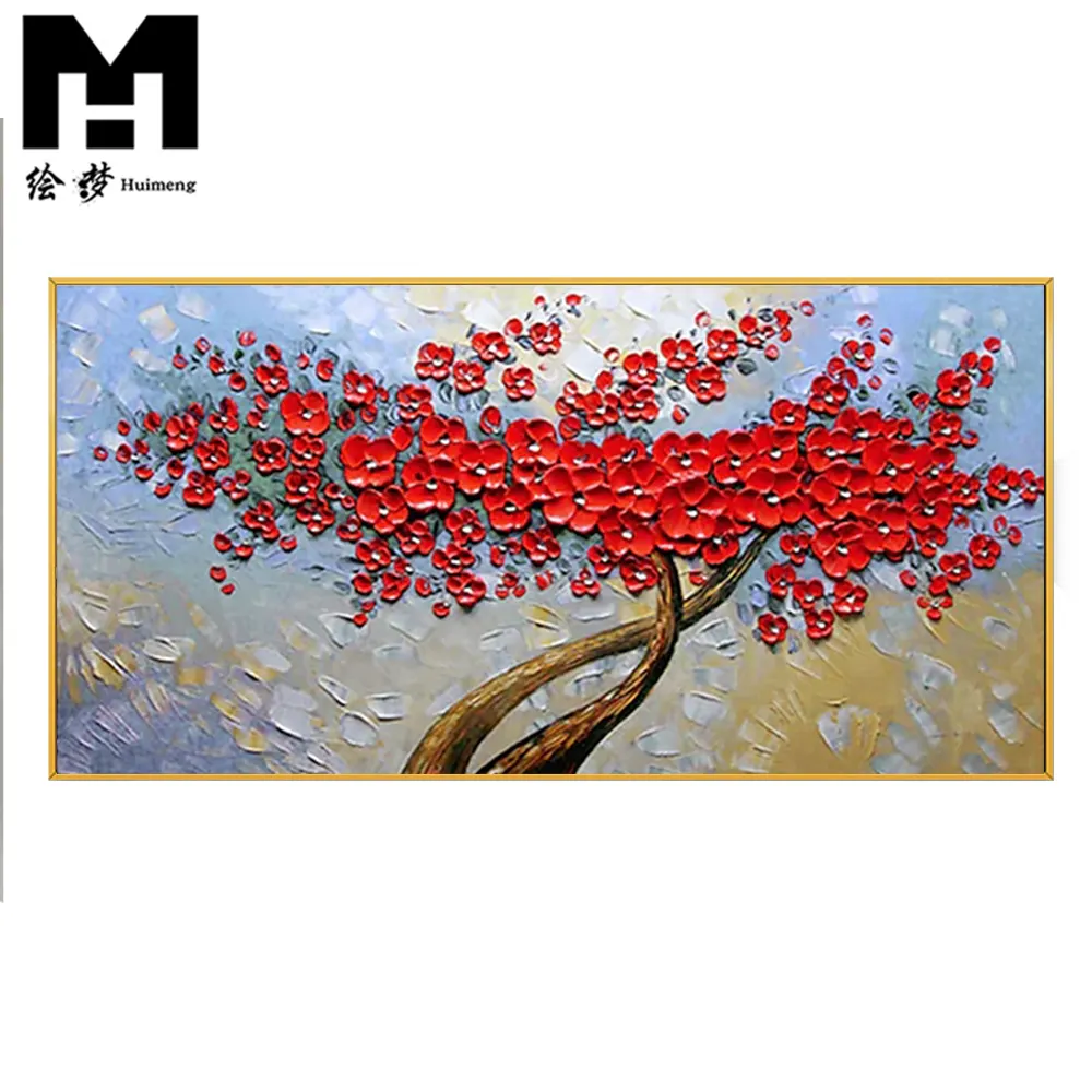 100% Hand Painted Wall Art Modern Classic red Flowers Landscape customized knife oil paintings canvas flower art poster