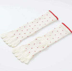JZVINA Women Five <b>Toe</b> Pilates Socks Anti Slip Silicone Grip Breathable Knit Dot Print Crew Socks For Yoga Barre Training - Product Image 3