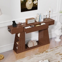 Console étroite en bois style ferme avec prise intégrée, compartiment de rangement et étagère inférieure à lattes pour entrée, hall d'entrée ou hôtel