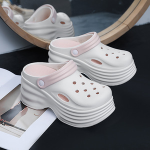 Sandalias Crocs con Plataforma para Mujer, Tacón de 8 cm, Suela de EVA, Transpirables, para Playa, Verano, Tallas 35-40, Color Blanco Leche - Product Image 4