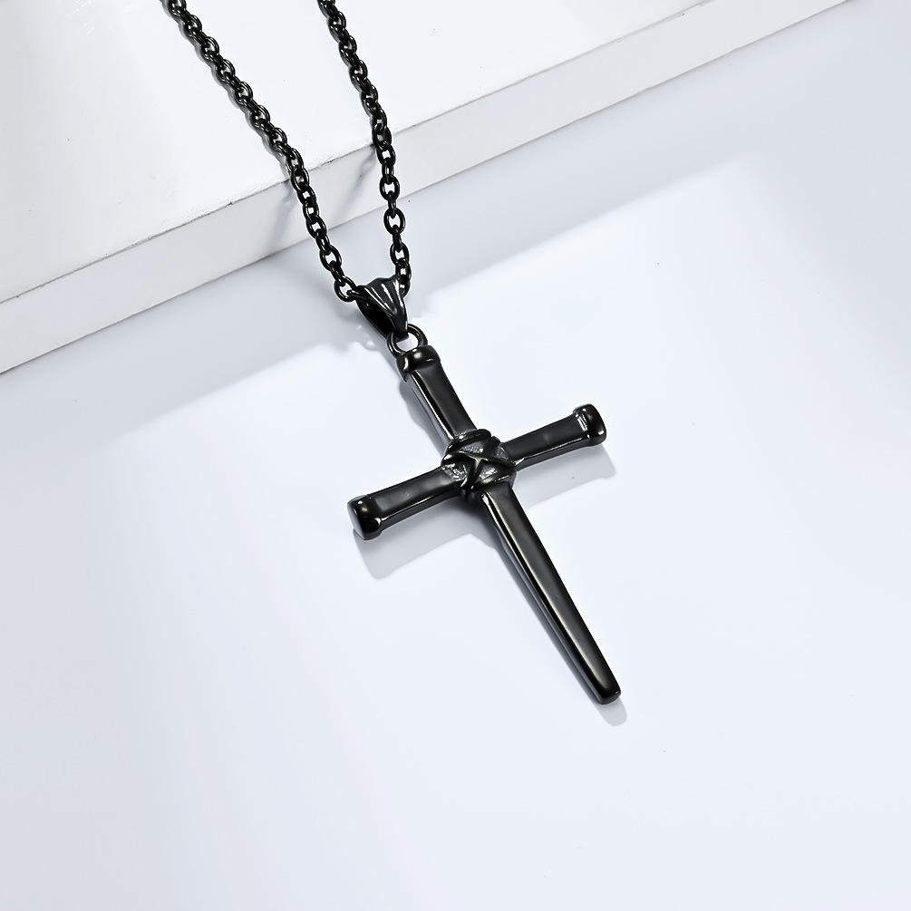 Hiphop Punk Style Stainless Steel Black Plated Nail Cross Pendant Antique  Finishing Cross Necklaces Jewelry for Women Men's