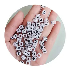 Cheap 100Pcs 6mm White Background Black A-Z English Alphabet Square Cube Plastic Letter Beads And Charms For Bracelet Making