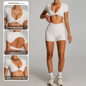 Ensemble de yoga nu taille croisée pour femme-<span class=keywords><strong>tenue</strong></span> d'entraînement à séchage rapide taille haute pour la course à pied et le yoga et les sports de plein air - Product Image 2