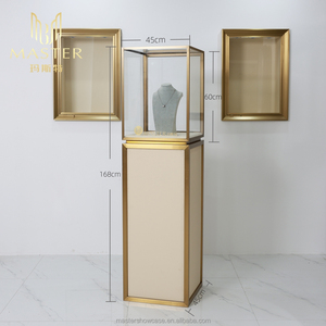 Offerte Speciali Vetrina Espositiva con Serratura, Vetrina per Gioielli in Vetro Temperato, Piedistallo in Acciaio Inox Dorato - Product Image 3