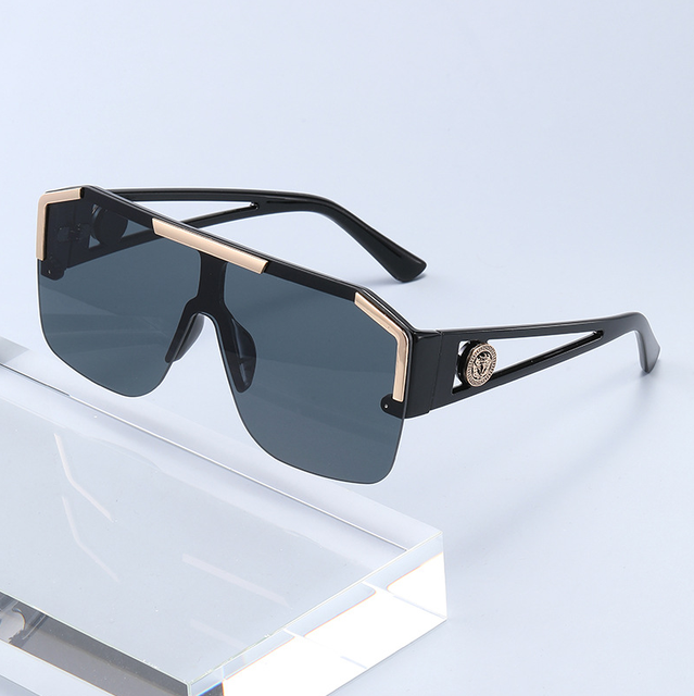New Women's Half Rim Integrated Lens Lion King One Piece UV400 Transparent Brown Sports Windshields Trendy Hollow Out Sunglasses