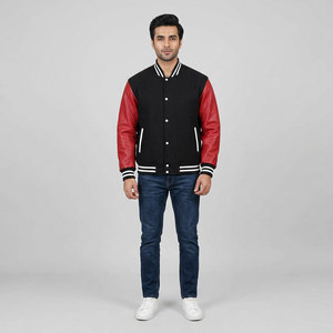 Custom <b>Men's</b> Varsity <b>Jacket</b> Cheap Warm Leather Body Leather Sleeves Embroidery Decoration Front Breathable Casual XL Size <b>Long</b> - Product Image 1