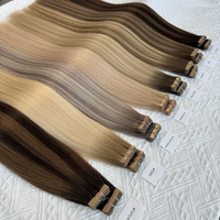 Nouvelles extensions de cheveux adhésives noires et blondes, double épaisseur, en cheveux humains, qualité salon, fournisseur