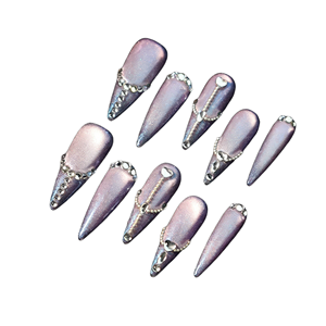 Ongles à presser personnalisés, collection Printemps 2026, <span class=keywords><strong>en</strong></span> promotion, faits main, avec dentelle <span class=keywords><strong>camélia</strong></span> et papillon rose, finition mate, couleur peau blanche, forme stiletto de 3,0 cm - Product Image 2