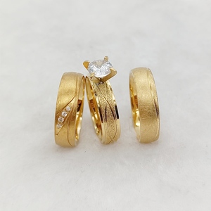 Coniuge Partner amanti 3 pezzi anelli di fidanzamento nuziale set da sposa coppie gioielli placcati oro 24k - Product Image 5