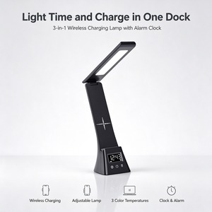 Lampe de charge sans fil avec réveil, station de charge rapide 15W, température de couleur réglable, logo personnalisé OEM - Product Image 1