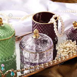 Pot <span class=keywords><strong>de</strong></span> bougie ronde vide avec couvercle, grand pilier en <span class=keywords><strong>verre</strong></span> d'ambre, couleur marbrée, haut <span class=keywords><strong>de</strong></span> gamme 24 pièces - Product Image 3