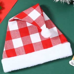 Décoration de Noël en gros, bonnet de Noël rouge et noir personnalisé, chapeau de Noël pour adultes, décoration pour enfants, chapeaux de Père Noël à carreaux - Product Image 2