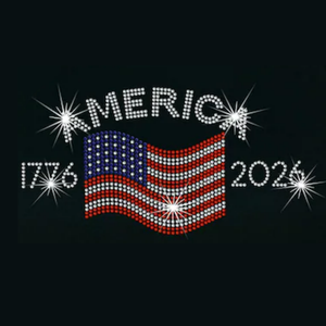 Parches Termoadhesivos de Diamantes de Imitación con Diseño de Bandera Americana del 250 Aniversario para Ropa - Product Image 1