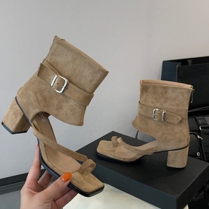 Sandales bottes à talon épais style coréen rétro 2026, avec boucle de ceinture et fermeture éclair arrière, talon haut, bout enveloppé, style romain, pour l'été - Product Image 3