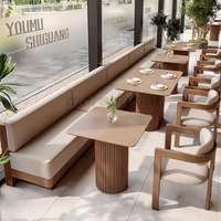 Ensembles de canapés et tables de salle à manger en bois massif pour restaurants commerciaux, tables rondes avec fauteuils assortis