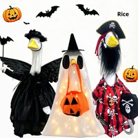 Nuevo Disfraz de Ganso de Tela para Halloween, Set de Ganso Fantasma con Linterna, Patrón de Calavera y Murciélago, Decoración Divertida y Espeluznante para Porche y Patio, 23 Pulgadas