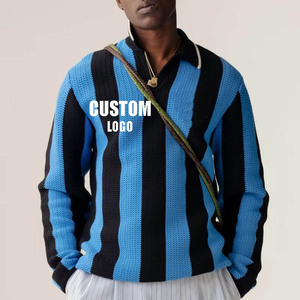 Suéter de <span class=keywords><strong>Hombre</strong></span> a Rayas con Logotipo Personalizado Bordado, Jersey de Fútbol de Punto 100% Algodón, Jersey de Fútbol de <span class=keywords><strong>Manga</strong></span> <span class=keywords><strong>Larga</strong></span> - Product Image 2