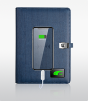Carnet intelligent en cuir PU avec logo personnalisé, chargeur sans fil, batterie externe rechargeable, organiseur, clé USB et fermeture magnétique