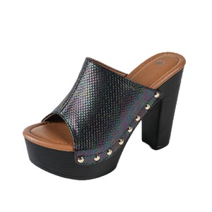 Mules à plateforme peep toe avec clous, talon épais, chaussures d'été pour femmes, taille 35-40 - Product Image 5